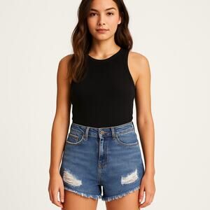 Y2K Distressed Denim Cutoff Shorts Blue BP. Size 28